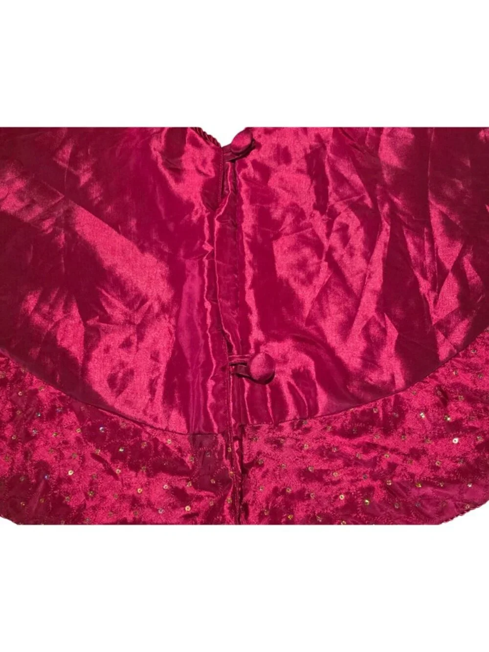 Christmas Tree Skirt Sequins Button Closure holiday decor red festive padded